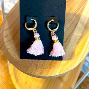 18k gold plated ballet baby pink tassel huggie hoops